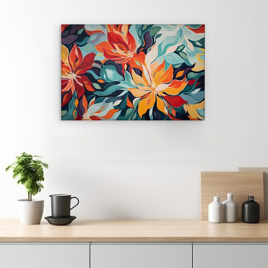 Canvas for Living room. Blooming Abstraction: Dynamic Energy in a Vivid Floral Dance, 27 x 18 inch Canvas Wall Art - Contemporary Masterpieces - Modern Home Decor