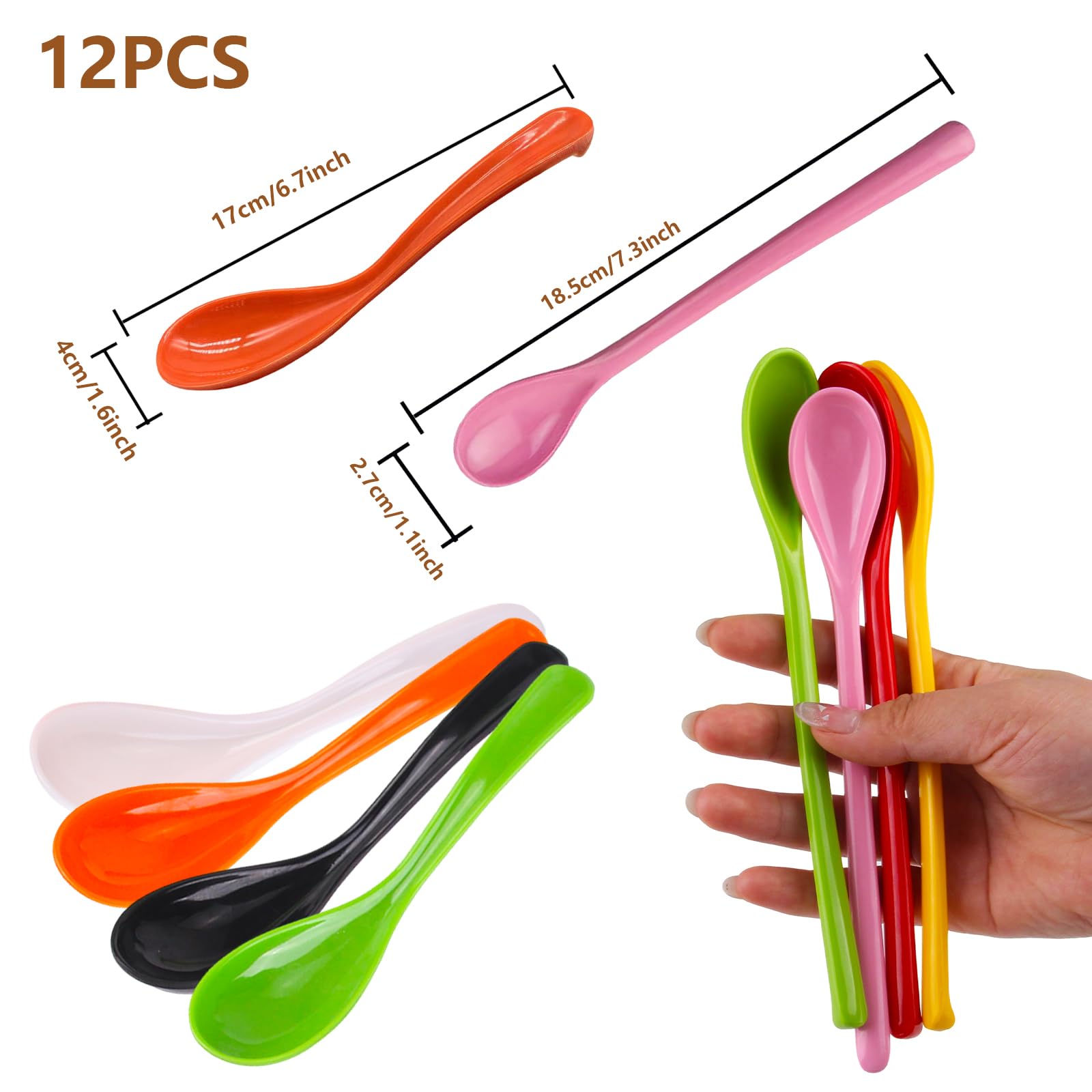 12 Cucchiaini Lunghi In Melamina 18,7 Cm - 6 Colori - Lavabili In Lavastoviglie, Per Caffè E Dessert - 4