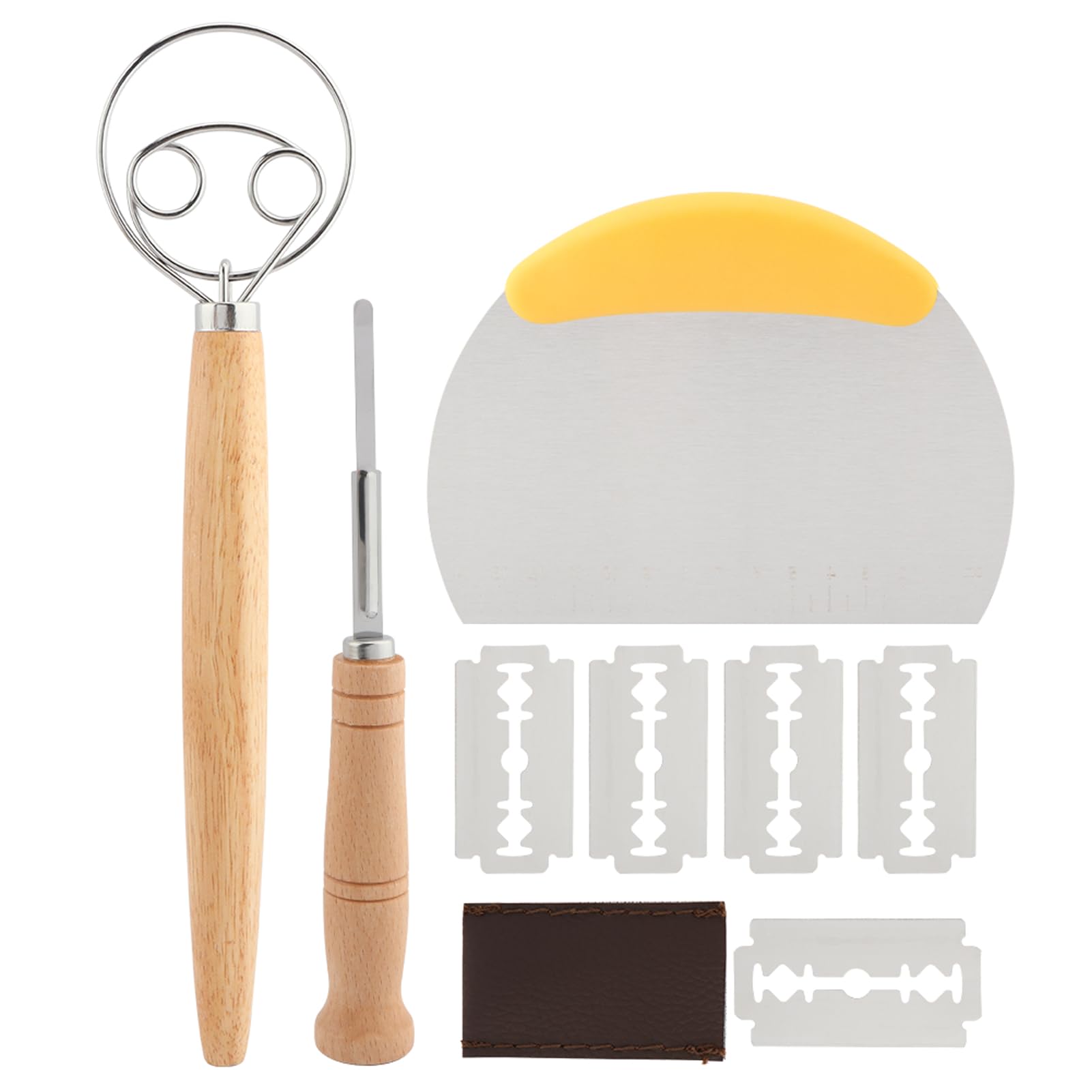 homfanseecDanish Dough Whisk Set of 3 Bread Whisk, Bread Making Tools and Supplies Dutch Whisk for Dough, With Dough Scraper Bread Cutter + 5 Blades and Case, Bread Making Tools