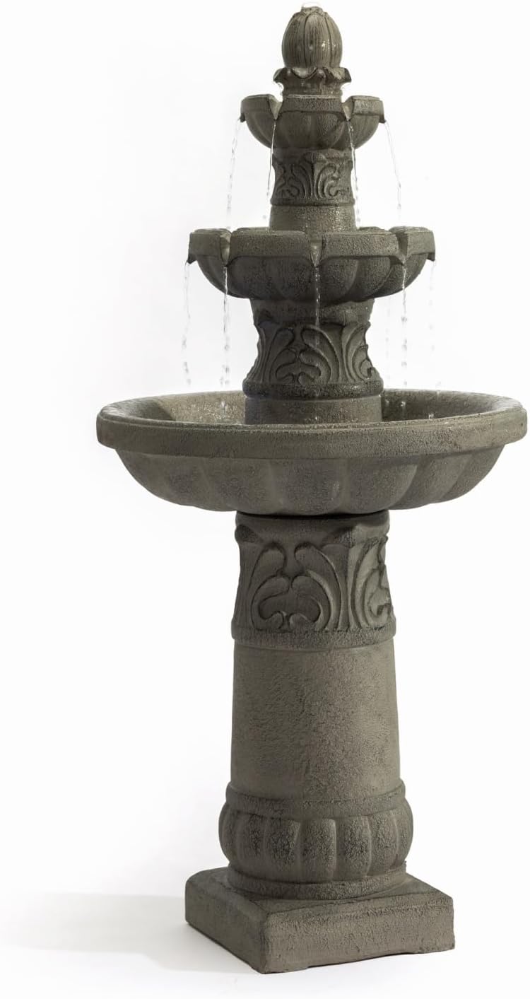 3-Tier Garden Decor Outdoor Led Fountain - 52''H Outdoor Garden Fountains & Waterfalls, Large Floor-Standing Resin Cascading Bubbler Fountain with Pump for Patio, Yard & Home