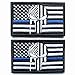 Bundle 2 Pieces - Punisher Skull American USA Flag Thin Blue Line Patch with Backing Black Decorative Embroidered Appliques