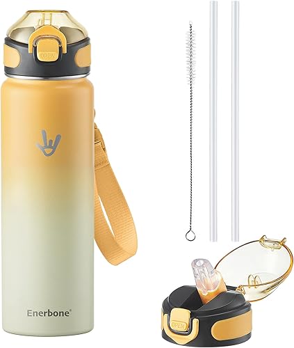 Miniatura 39 de Enerbone - Botella de agua aislada de 32 onzas, botella de acero inoxidable con correa para transporte, diseño de aislamiento al vacío de doble para