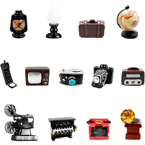Miniature Home Appliances Retro Furniture - 13Pcs 1inch Mini Simulated Resin Camera Telephone TV Figurines Models Ornaments for DIY Diorama Micro Landscape Craft Accessories Decor