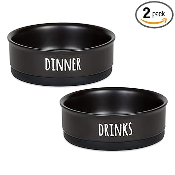 Bone Dry Ceramic Pet Collection Dinner, Drinks & Dessert Set, Medium, 6x2 Count, Black, 2 Count
