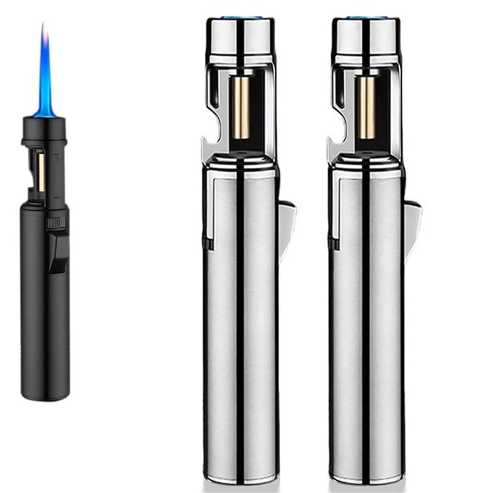 Encendedores cortavientos de 18 cm con abrebotellas integrado, diseño robusto de metal en pack de 2