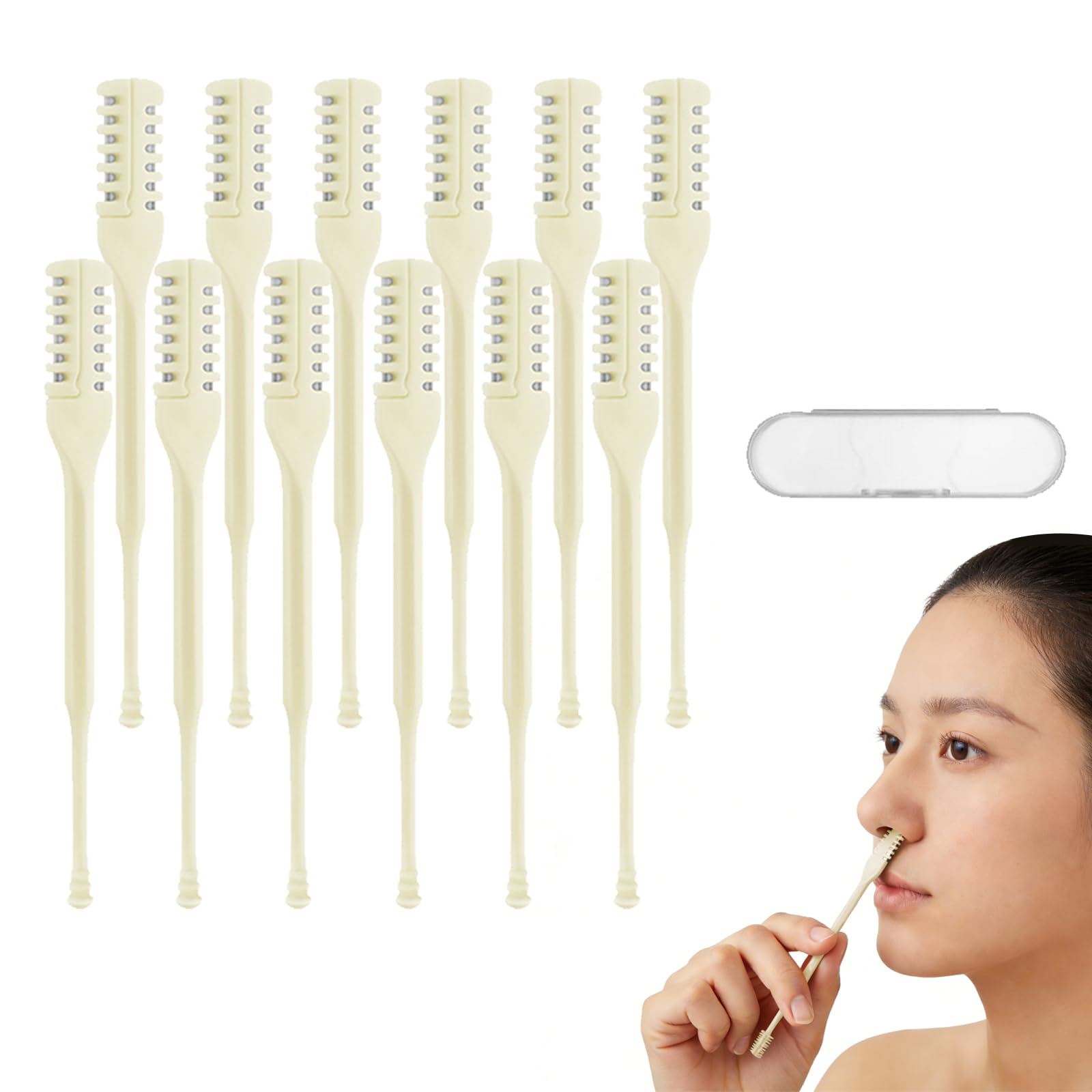 2-in-1 Nasal Hair Cutter 12Pcs Nose Hair Trimmer with 360 Rotation Ear Picker Dual-Blade Manual Nasal Grooming Tool