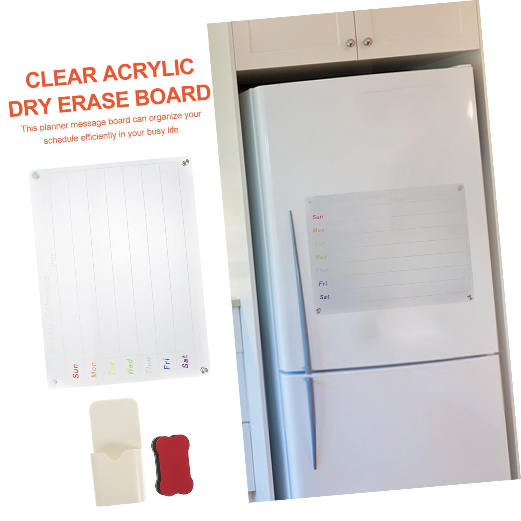 Transparenter Wochenplaner aus Acrylglas Abwischbare Planungstafel Magnettafel für Wand oder Kühlschrank Wiederverwendbares Terminplanungs-whiteboard