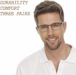 acavefox 3 Pack Reading Glasses Men's Readers Blue Light Blocking Anti-UV | Accurate 1.25 Magnification Metal Front Frame Spring Hinge Blu-blocker Reading Eyeglasses Lightweight Sturdy Trendy
