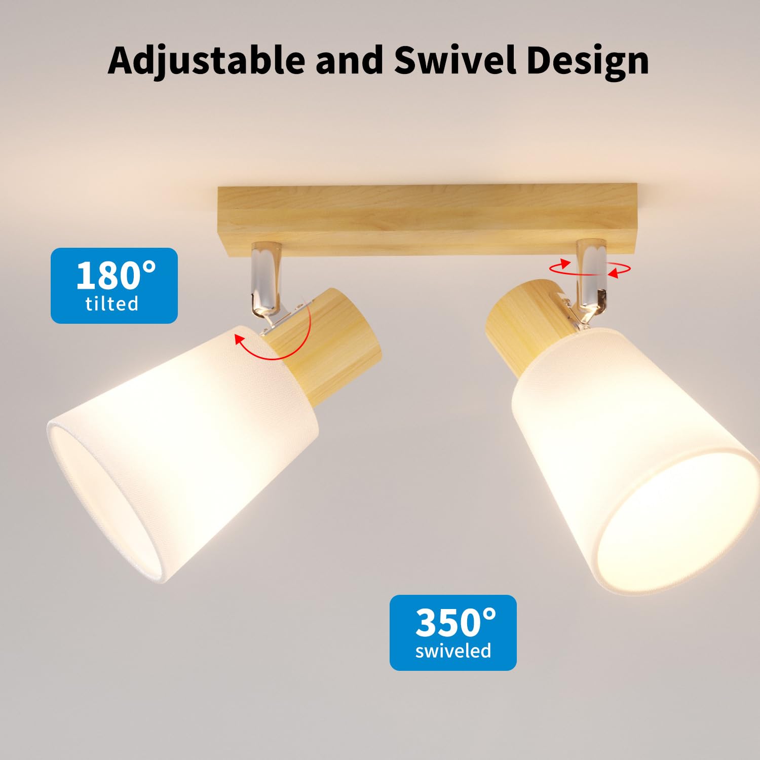 LVWIT Faretti da Soffitto E14, Faretto da Interno Bianco con 2 Faretto, Faretti Orientabili Legno, Faretto da Parete Interno Vintage per Barra, Salotto,Cameretta, Cucina, Bagno (Lampadine Escluse)