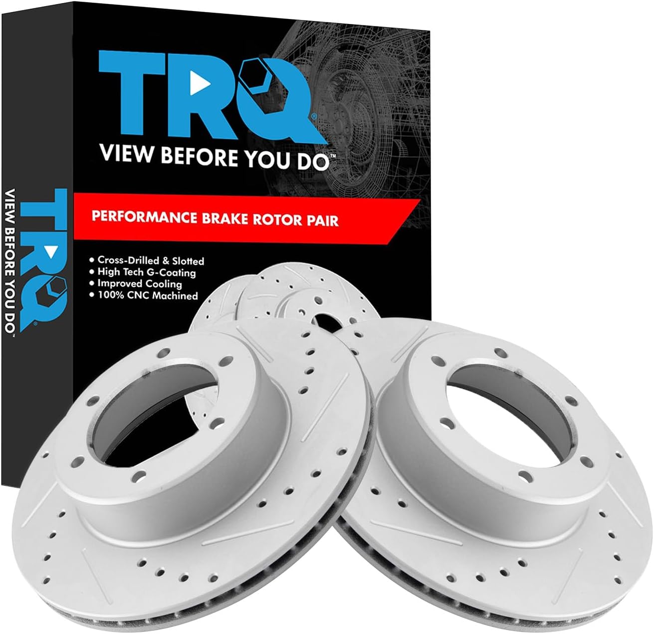 TRQ Performance Front Brake Rotor Set Coated Drilled Slotted Compatible with 1986-1991 Toyota 4Runner 1986-1995 Toyota Pickup 4 Wheel Drive