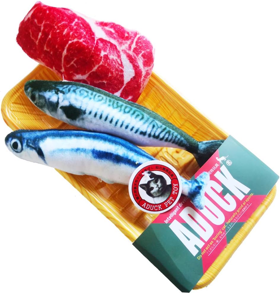 Catnip Toys for Cats, Interactive Cat Toys Simulation Plush Fish and Beef, Vacuum Packing to Keep Catnip Fresh, Cute Saury and Mackerel…