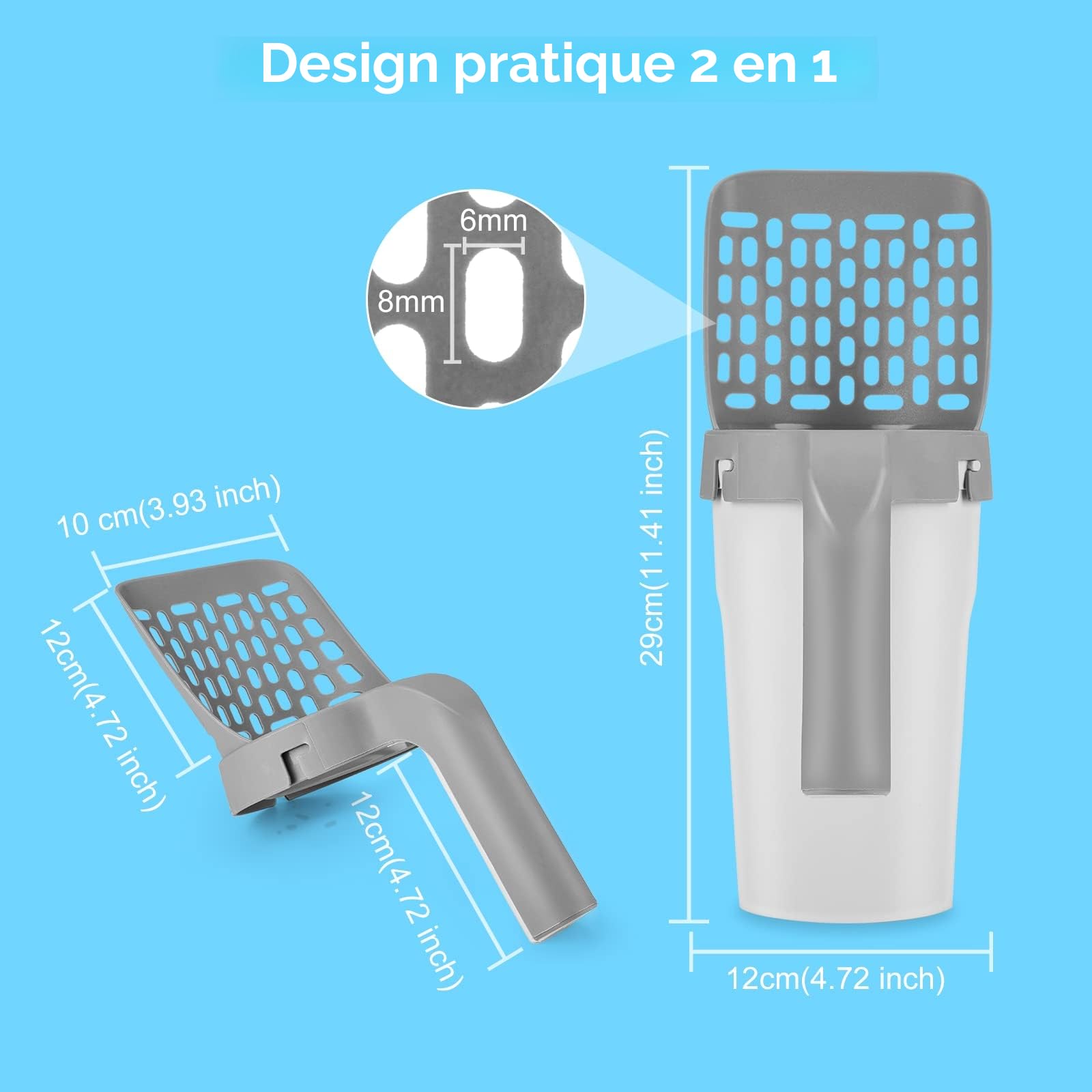 MYPIN Pelle à Litière pour Chat avec Support, Poubelle à Litière pour Chat avec 120 Sacs, Ramasse Crotte Chat de Grande Capacité