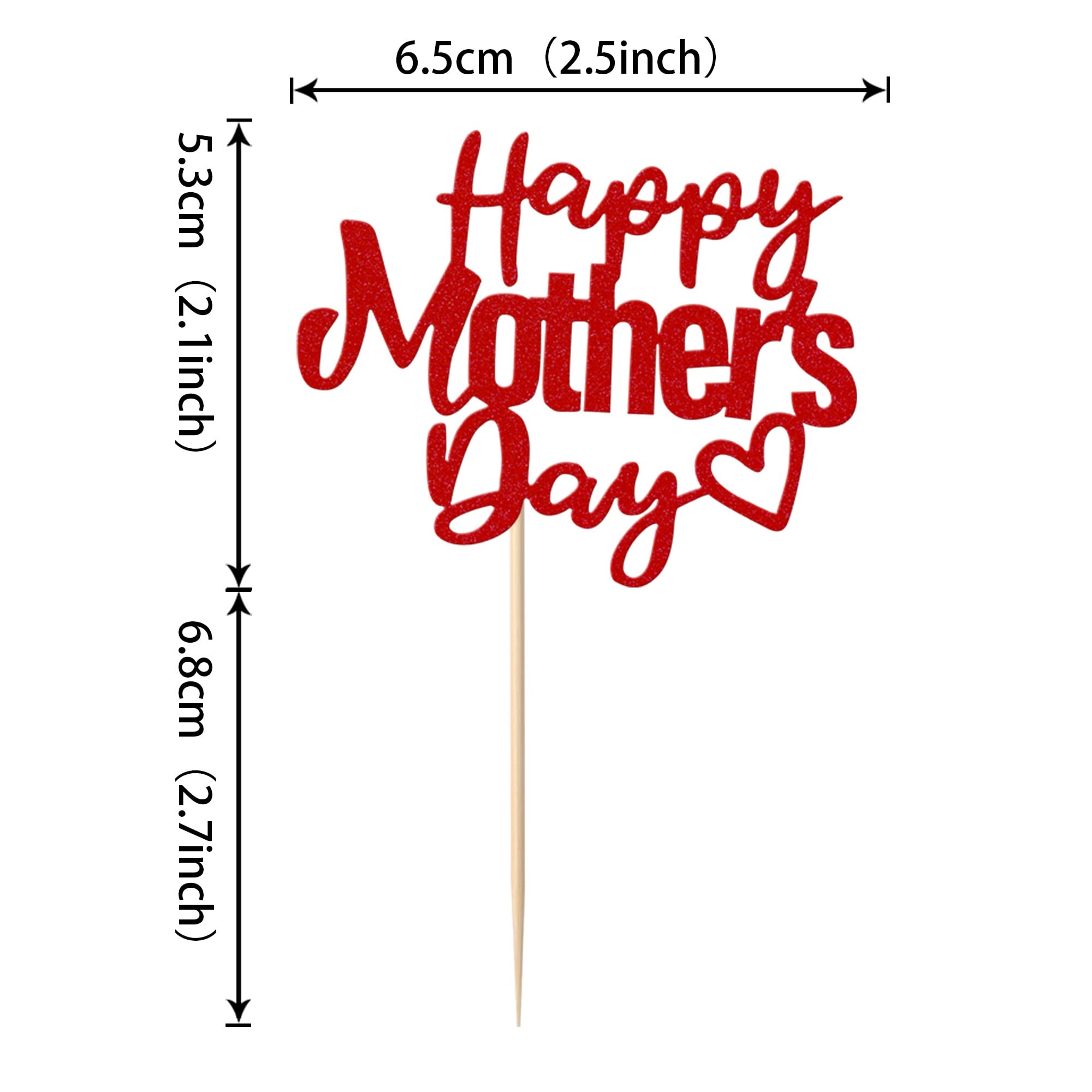 24 Pack Happy Mother's Day Cupcake Toppers with Glitter Hollow Heart Love Mother Best Mom Cupcake Food Picks Women Birthday Happy Mother's Day Theme Party Cake Decorations Supplies Red
