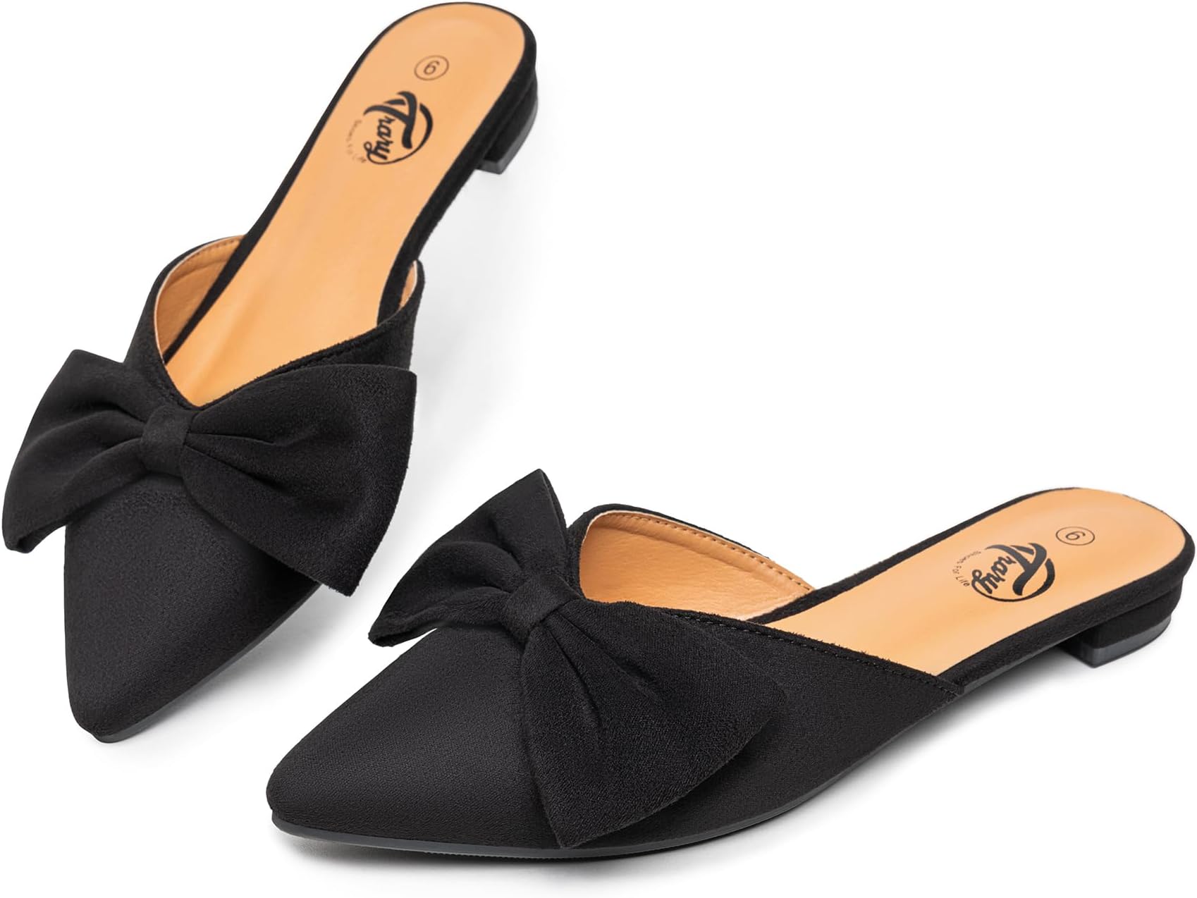 Women's Black Bow Pointed Toe Mules, Modern Mule