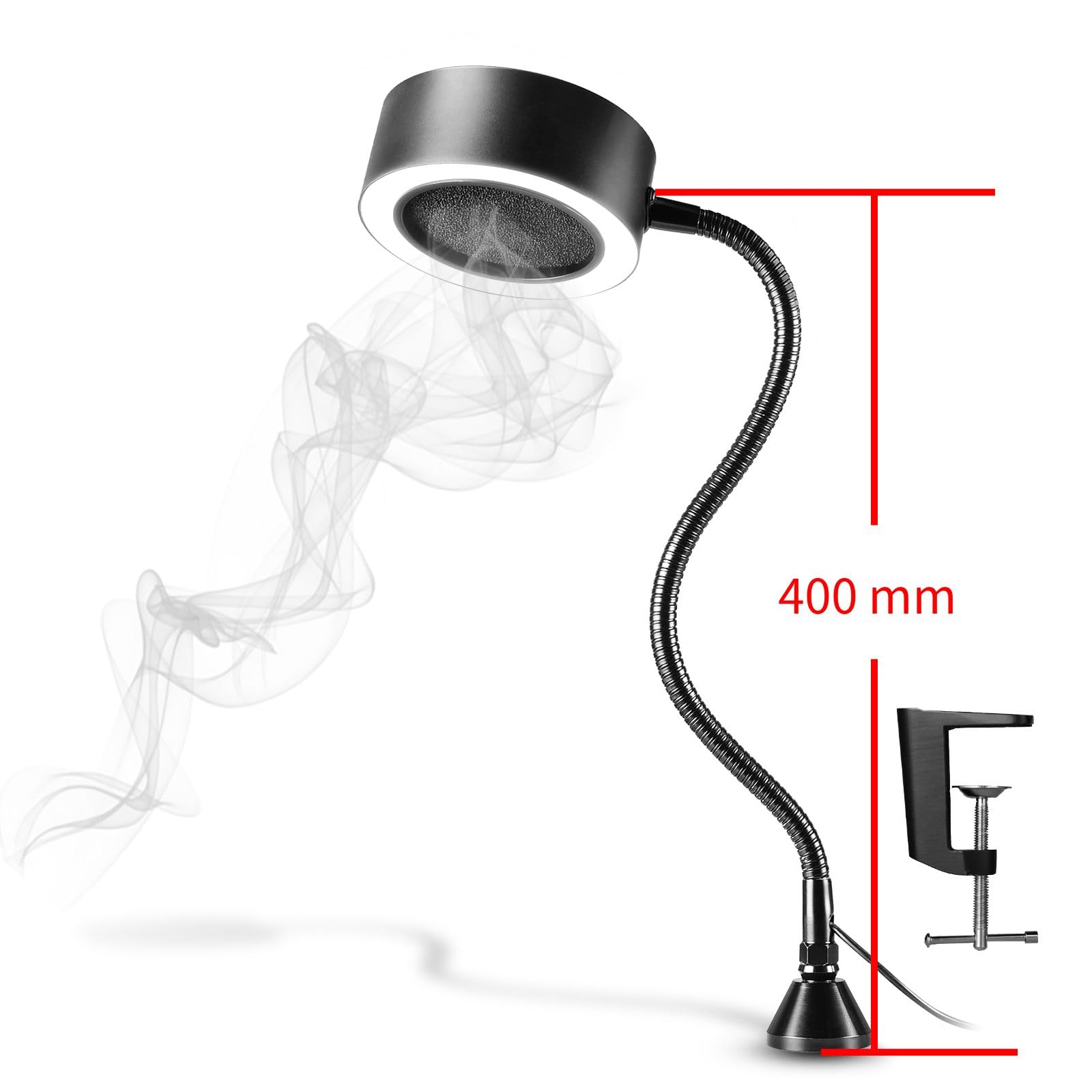 SainSmart Assorbifumo Magnetico a Saldare con Luci a LED, Collo di Cigno in Acciaio Inossidabile con Memoria e Morsetto da Tavolo Sostituibile, Ventola Estrattore di Fumi Portatile