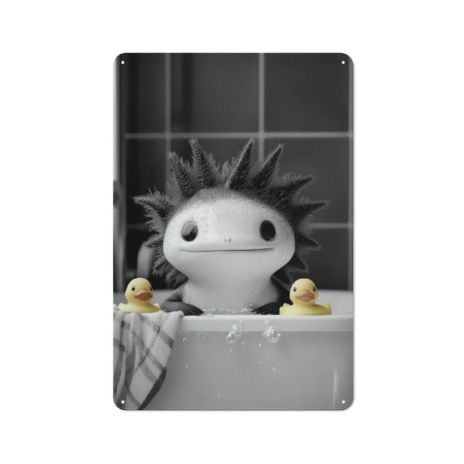 Junmoney Style-24 Tin Wall Plaque 30X20cm With Axolotl In Bathtub With Rubber Ducks For Home Office Or Studio, For Metal Sign Collectors, For Garage And Workshop Walls