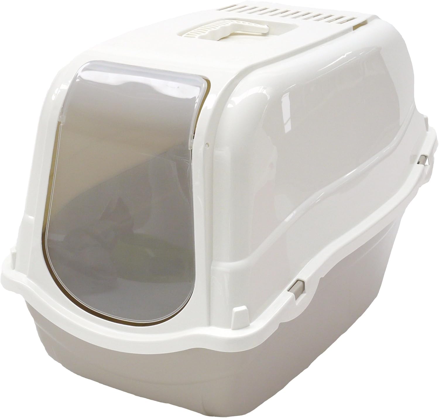 Large Heavy Duty Cat Litter Box/Tray Mocha and White with Carbon Odor Filter