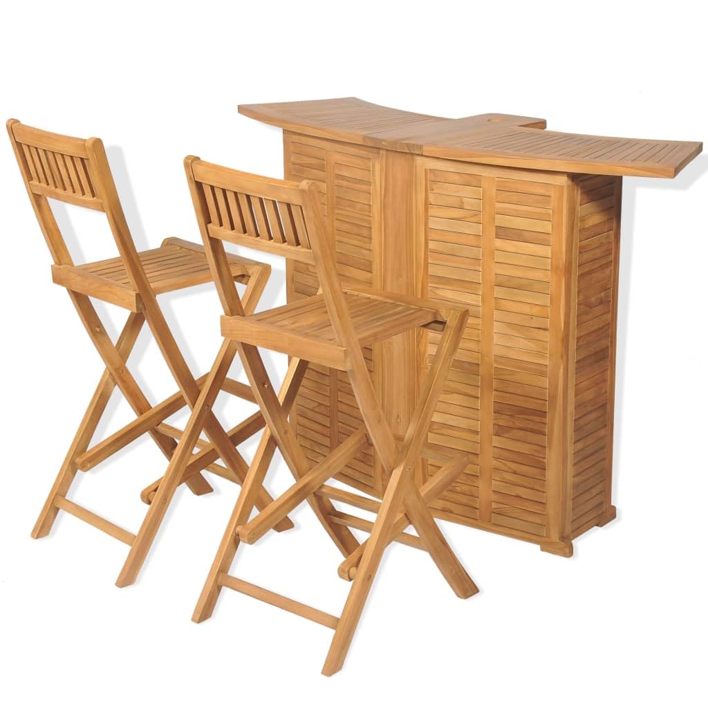 Mobili da Bistro 3 pezzi e sedie pieghevoli in legno di teak solido | Giardino per Terrazza, Esterno, Balcone