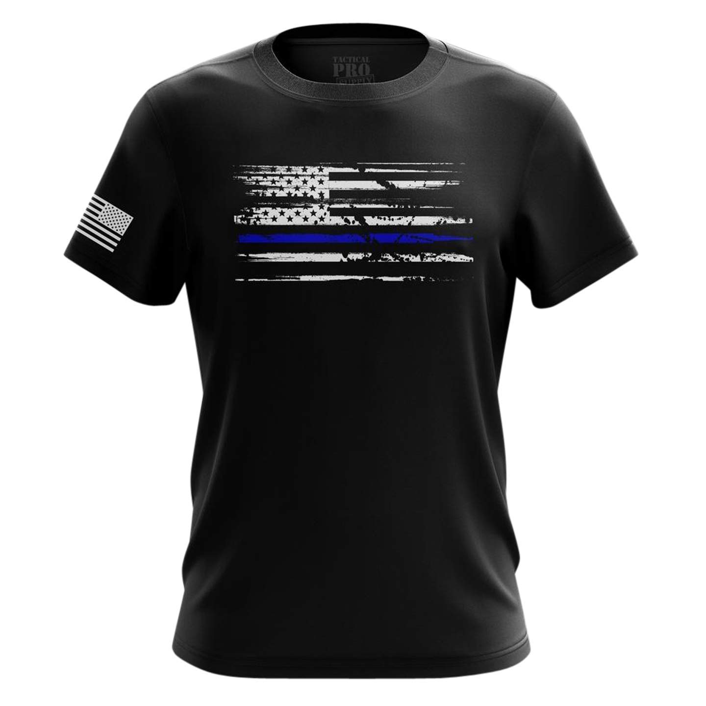 Tactical Pro SupplyAmerican Flag Patriotic Men’s T-Shirt, Short Sleeve Shirt, 100% Cotton Material, Classic Fit - Blue Line - XX-Large