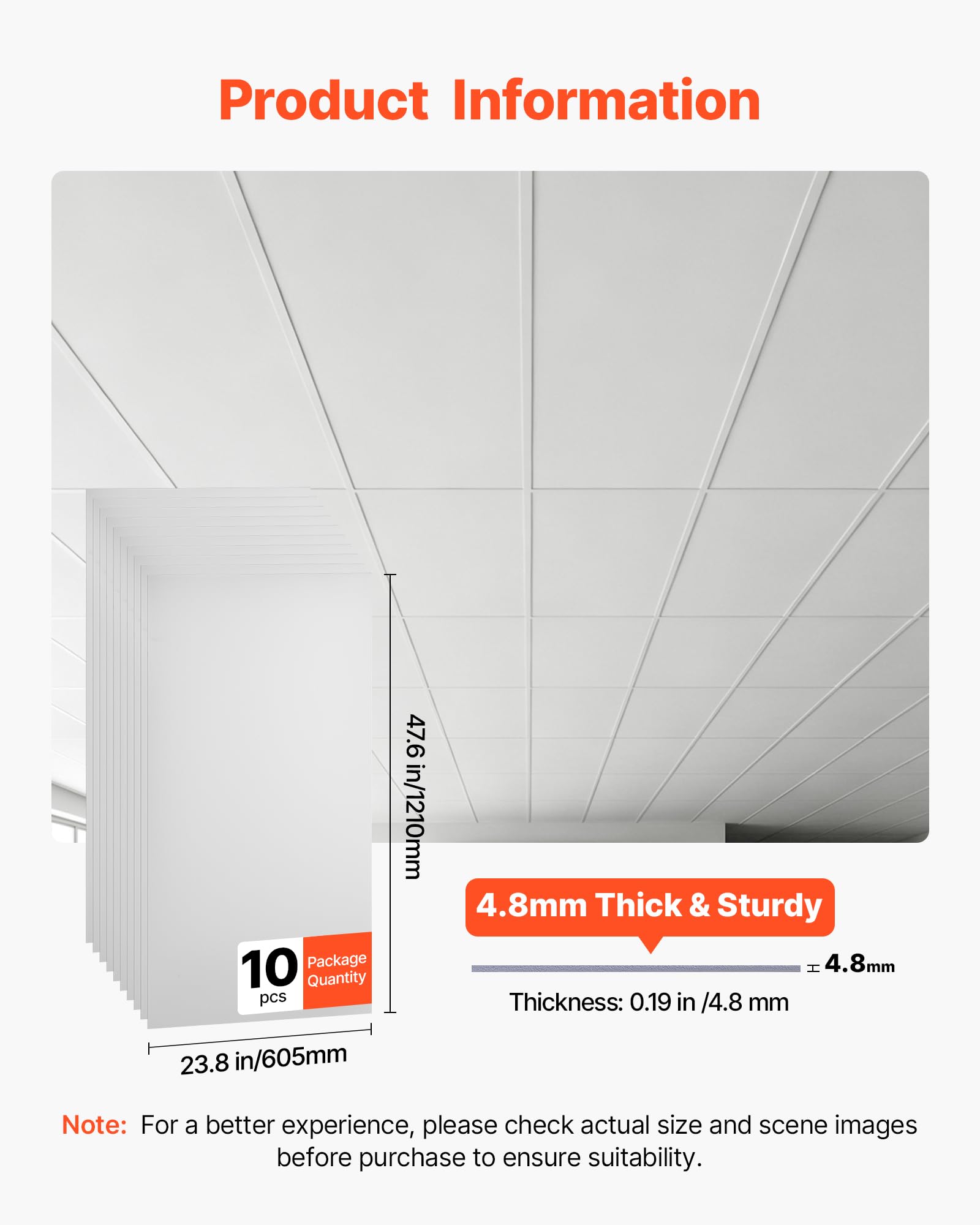 VEVOR Dalles Plafond PVC 605x1210 mm 10 Pcs Panneaux Plafond Suspendu Blanc