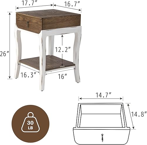 Miniatura 3 de Mesita de noche vintage, mesa auxiliar de sofá MDF con cajón, mesa auxiliar de granja para dormitorio, sala de estar