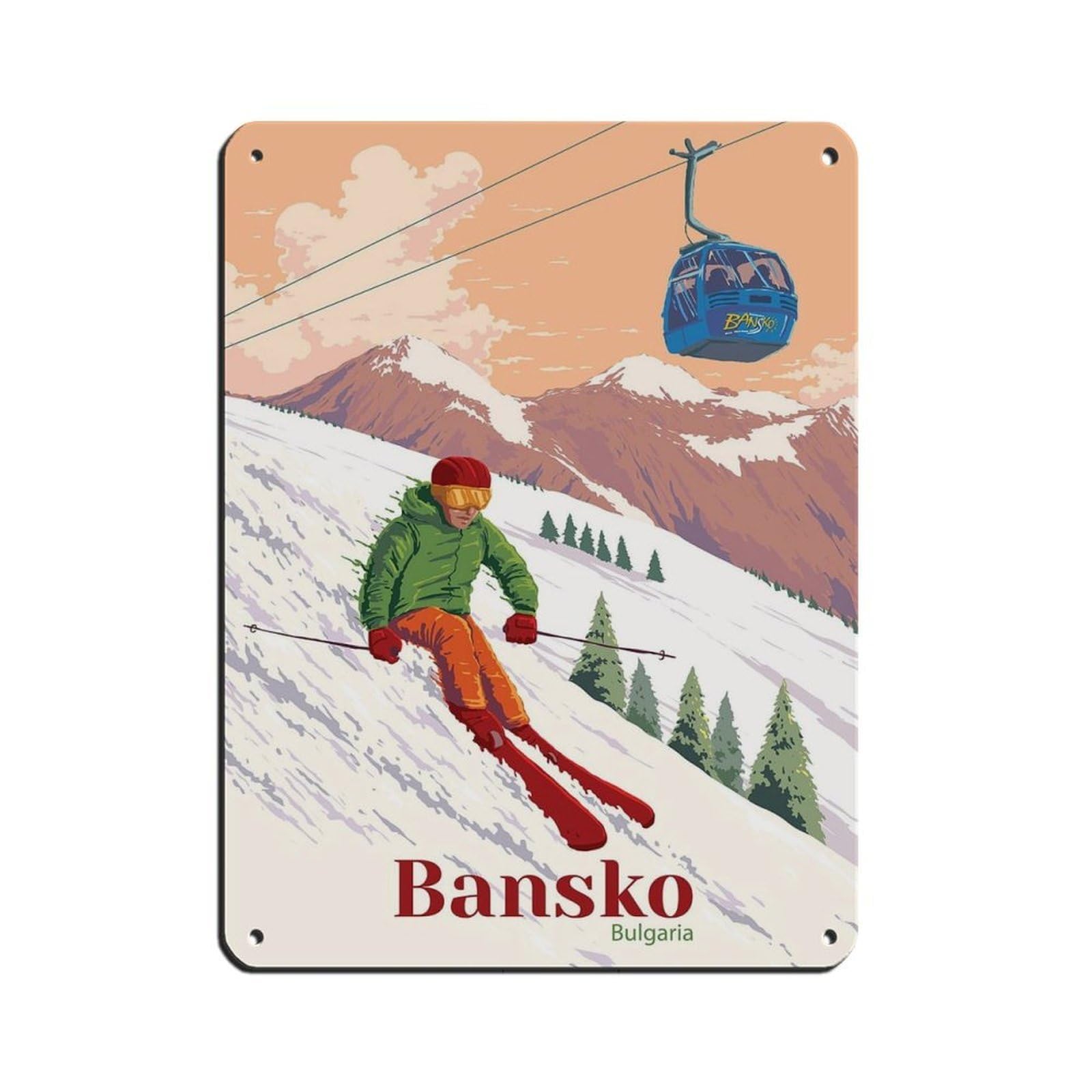 Plaque en métal vintage Bulgaria Ski Resort pour l'ambiance chaleureuse d'un pub ou salon