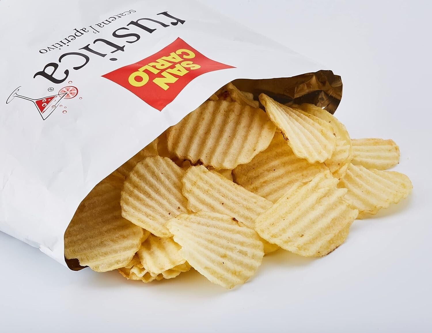 Confezione da 5 San Carlo Patatine Rustica, Busta da 300g + 1 Confezione di Talco Felce Azzurra in omaggio, Busta da 100g