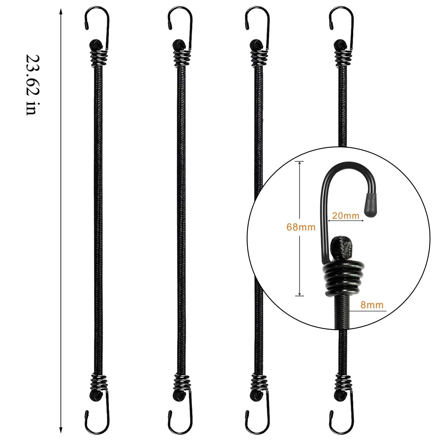 4PCS Bungee Cord With Hooks, 60cm/23.62" Heavy Duty Elastic Bungee Straps - Image 2