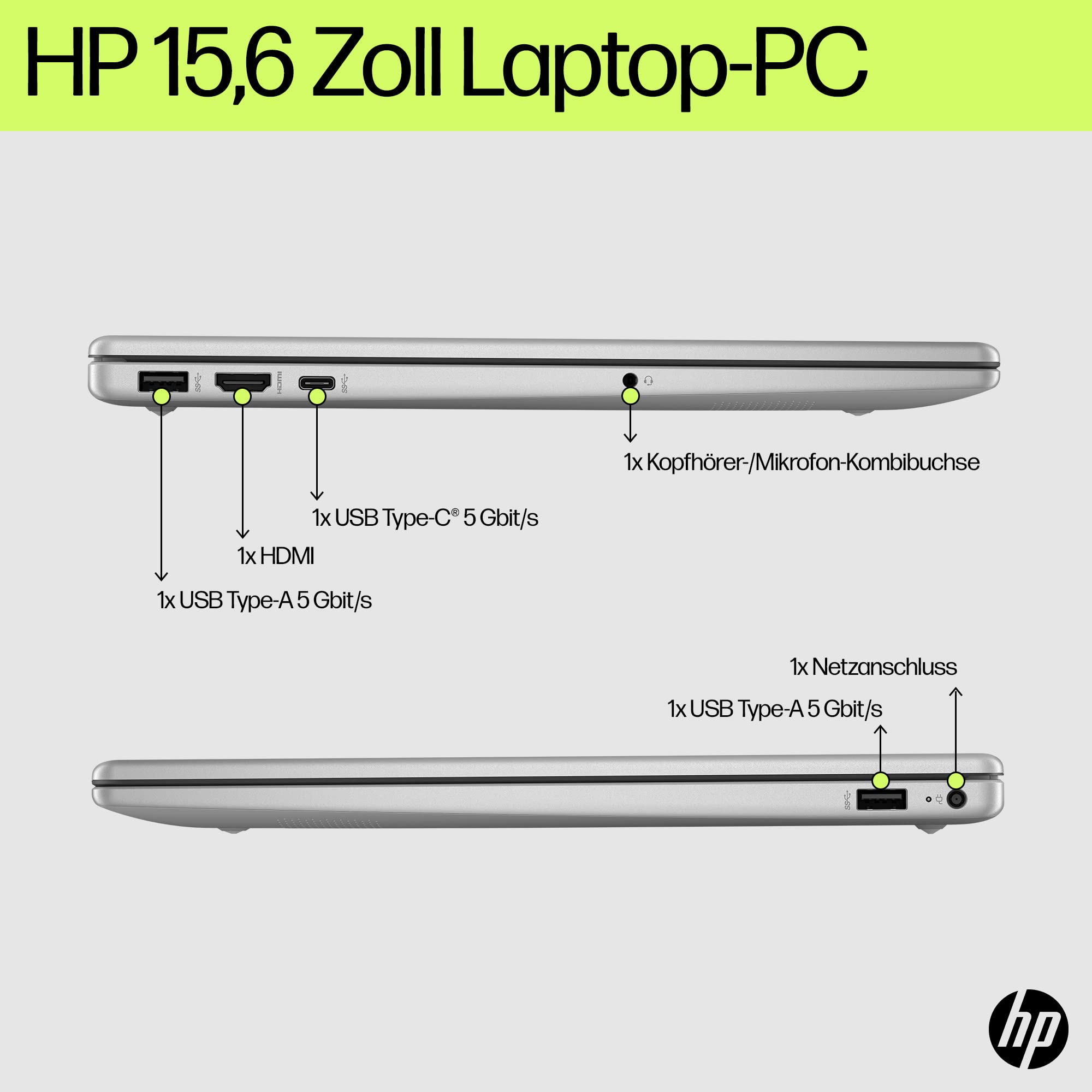 HP Laptop 15,6" FHD Intel N100 4 GB DDR4 RAM 128 GB UFS Intel UHD Graphics Windows 11 Home S-Modus Natural Silver