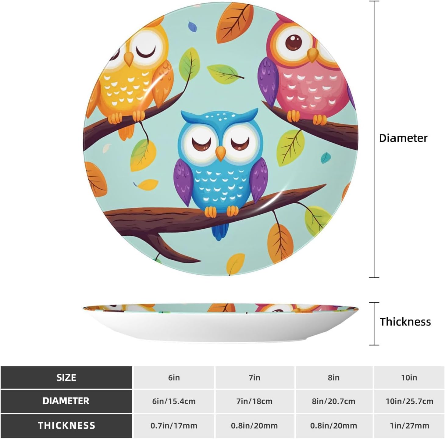 Owls On Tree Style Ceramic Plate Display Home Display With Stand Wall Hanging Plate For Home Decor 10 Inch