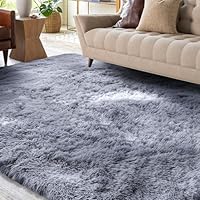 XSIVOD Grey Rugs for Living Room, Ultra Soft Bedroom Rugs, Luxury Fluffy Shag Lounge Carpet, Modern Large Floor Carpet Ideal for Bedroom, Nursery, Kids Baby Room, 140x200cm