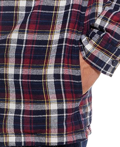 Image of Weatherproof Vintage Mens Hooded and Non-Hooded Sherpa Lined Soft Brushed Plaid Flannel Button-Down Shirt Jacket