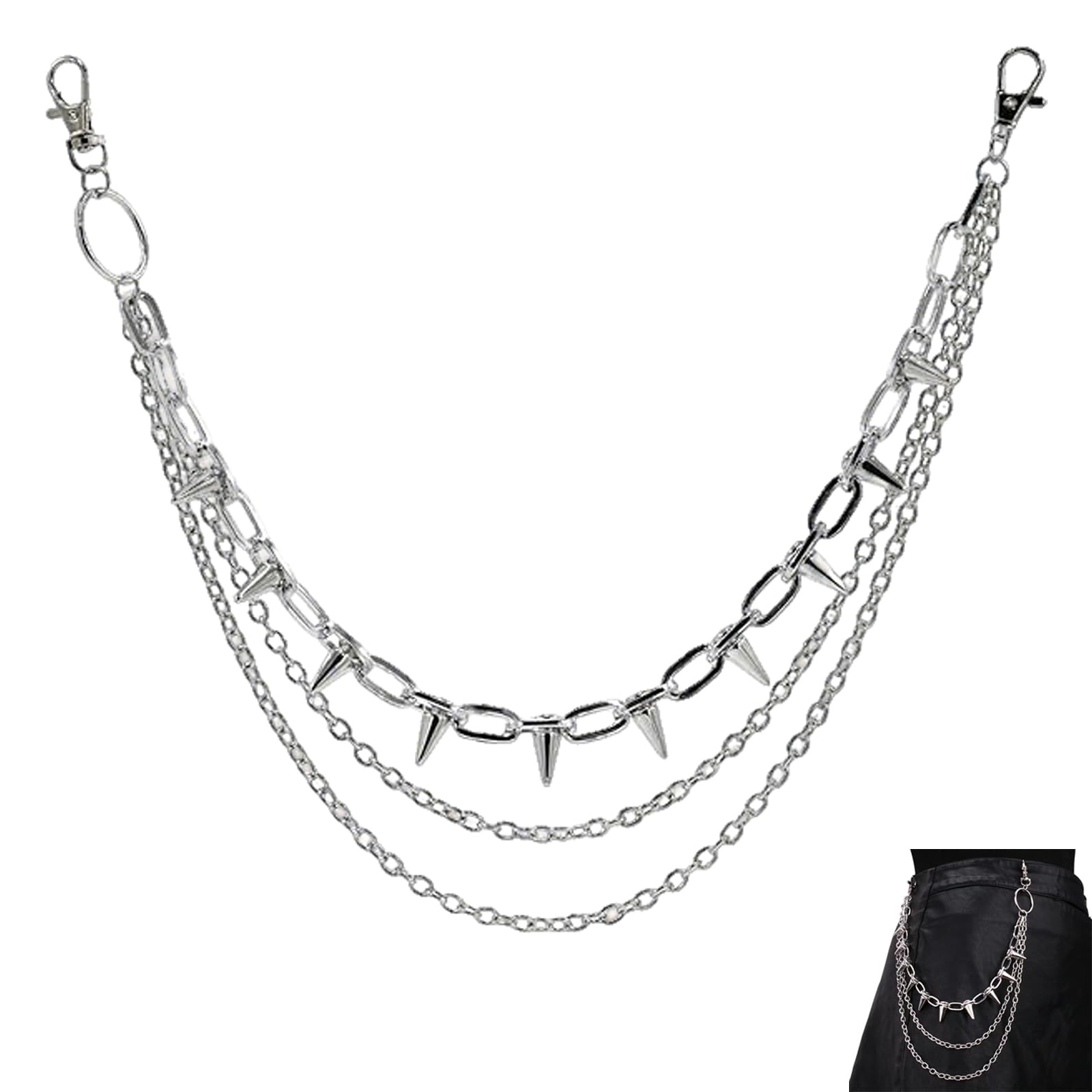 Hip Hop Punk Jeans Chain 3Layer Pants & Wallet Chain with Rivets Unisex Biker Rocker Style Heavy Duty Adjustable Pocket Chain Accessories for Women and Men-image-38