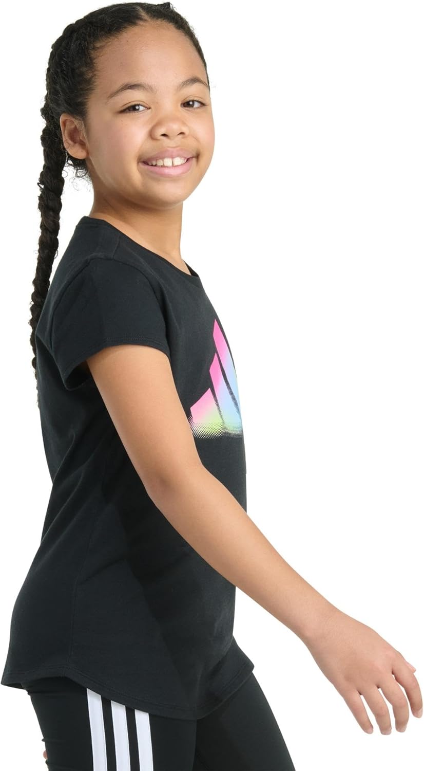 adidas Girls’ Short Sleeve Logo Graphic T-Shirt – Soft Cotton or Cotton Blend Jersey Tee, Ribbed Crewneck - Image 2