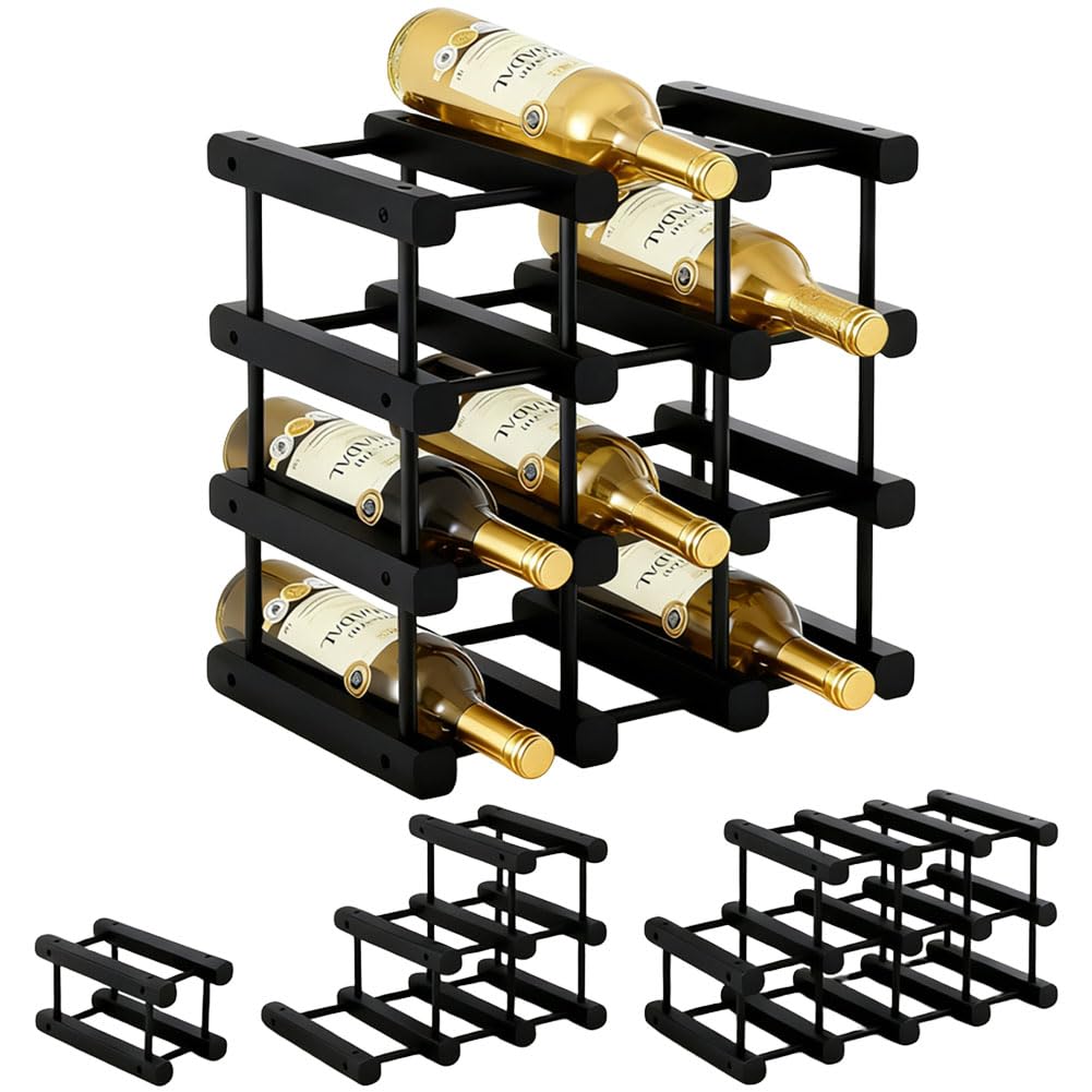 Liwankaqi Wooden Wine Rack 12 Bottles 4 Tier Expandable Countertop Display