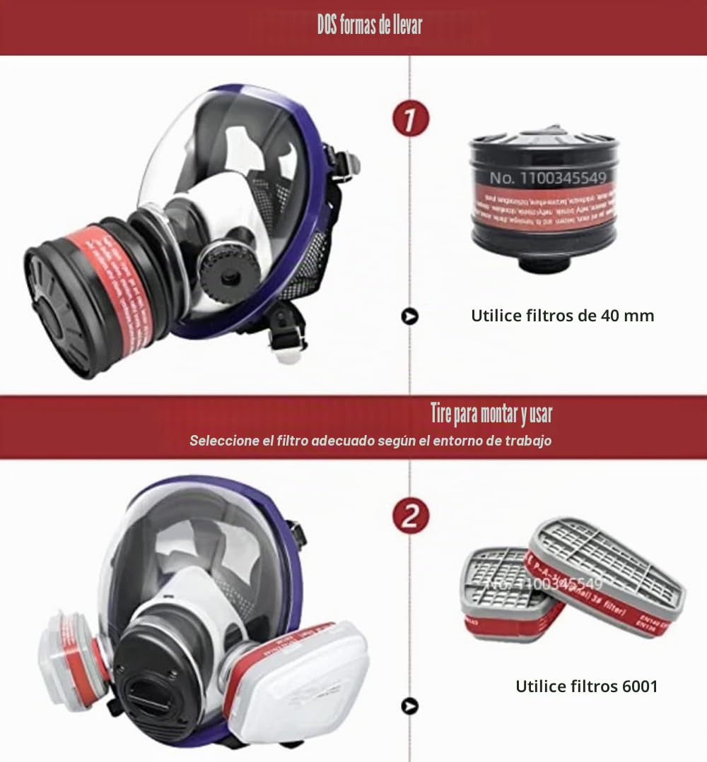 Máscara de gas, máscara completa, protección contra el polvo, supervivencia, nuclear y química, con filtro de carbón activo, protección respiratoria, polvo fino para vapores de gases, productos