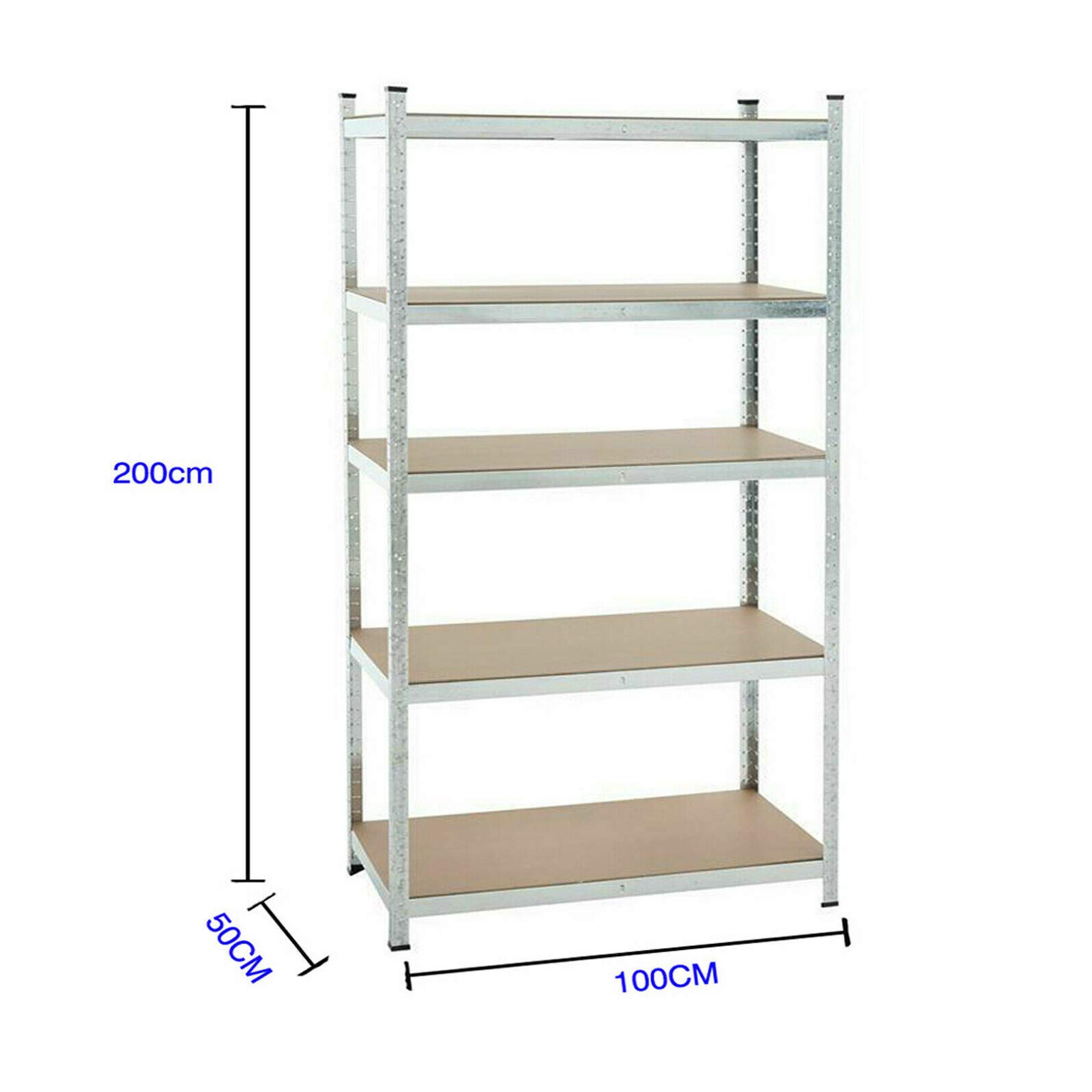 Estantería para cargas pesadas (200 x 100 x 50 cm, soporta hasta 875 kg, tablero de fibra de densidad media, estantería ajustable, estructura de acero, banco de trabajo, garaje, galvanizada)