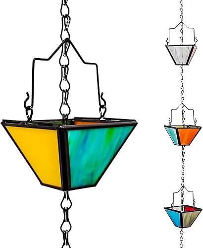 Miniatura 6 de Juego de cadenas de lluvia de 8.5 pies, hechas a mano con incrustaciones de cobre puro, estilo vintage, cadenas de lluvia para desagües para desviar