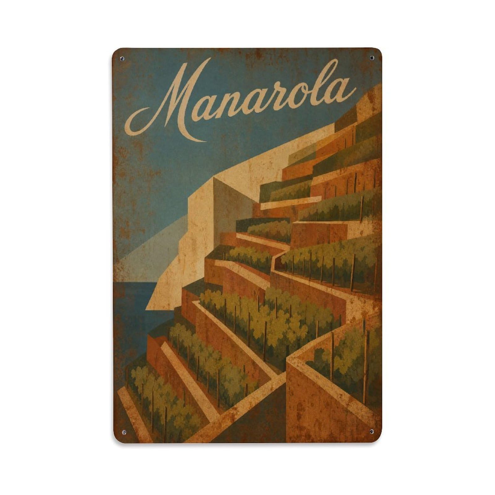 Huiyhb 8X12inch(20X30cm) Vintage Travel Manarola Terraced Agriculture Farming Heritage Italy Metal Tin Sign