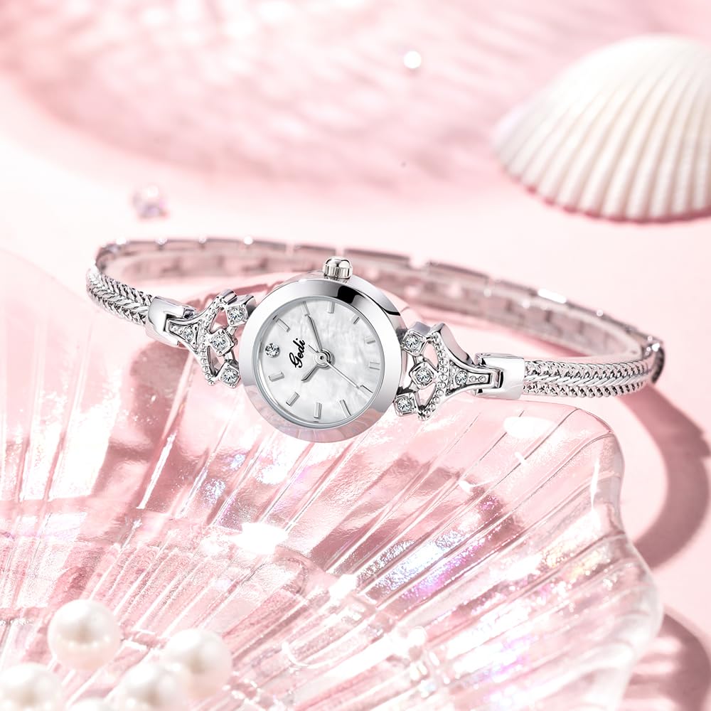 CARLIEN Damen-Armbanduhr, klein, elegant, einfach, Luxus, Strass-Perlen, Quarzuhrwerk, leichte Stahllegierung, Mesh-Armband, modische Damen-Armbanduhr