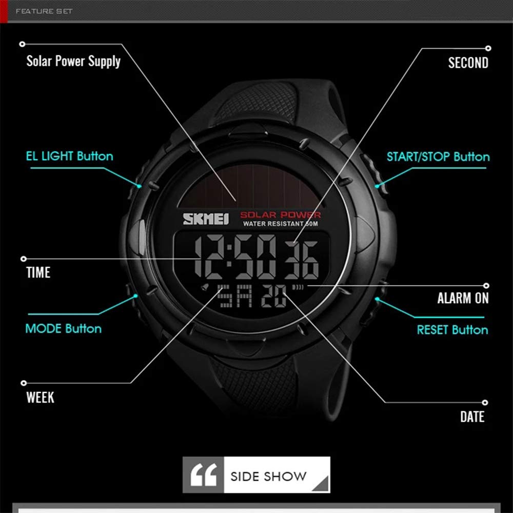 MASTOP Reloj deportivo digital militar para hombre, luz trasera LED, alarma, cronómetro, resistente al agua, 50 m, resistente al agua, para hombre