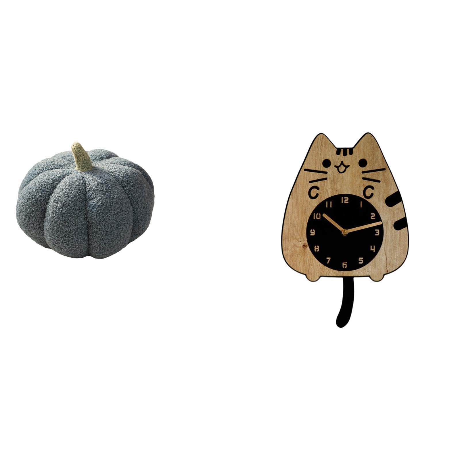 Halloween Pumpkin Cat Plush Pillow Clock Sofa Cushion Cute Silent Wall Hanging Ornament for Bedroom Kitchen Office Housewarming Decor| Pillows|Home & Garden