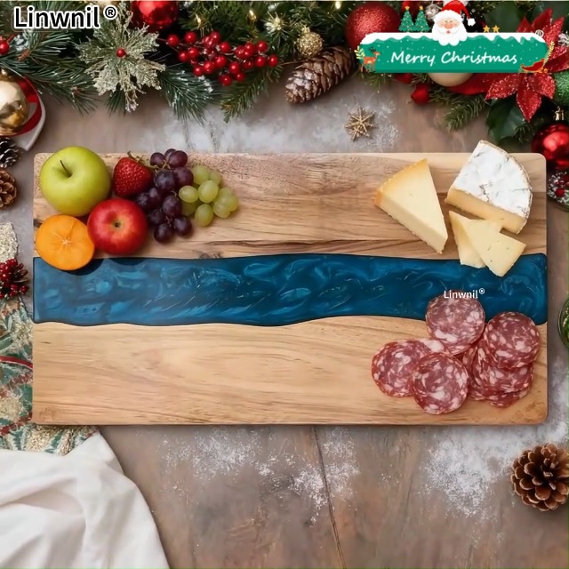 Tabla de cortar rectangular de madera y resina 43x23 cm miniatura 7