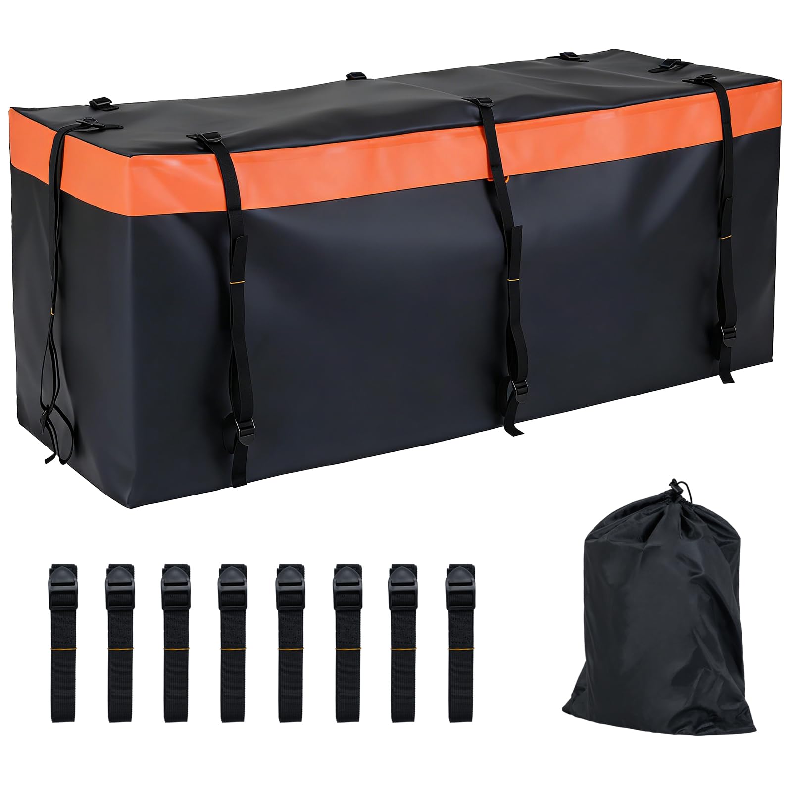 FANTASK 455 L Heckbox für Anhängerkupplung, 146 x 61 x 51 cm, Softshell-Heckträger wasserdicht & faltbar, Auto Hintere Gepäcktasche mit Riemen & Aufbewahrungstasche