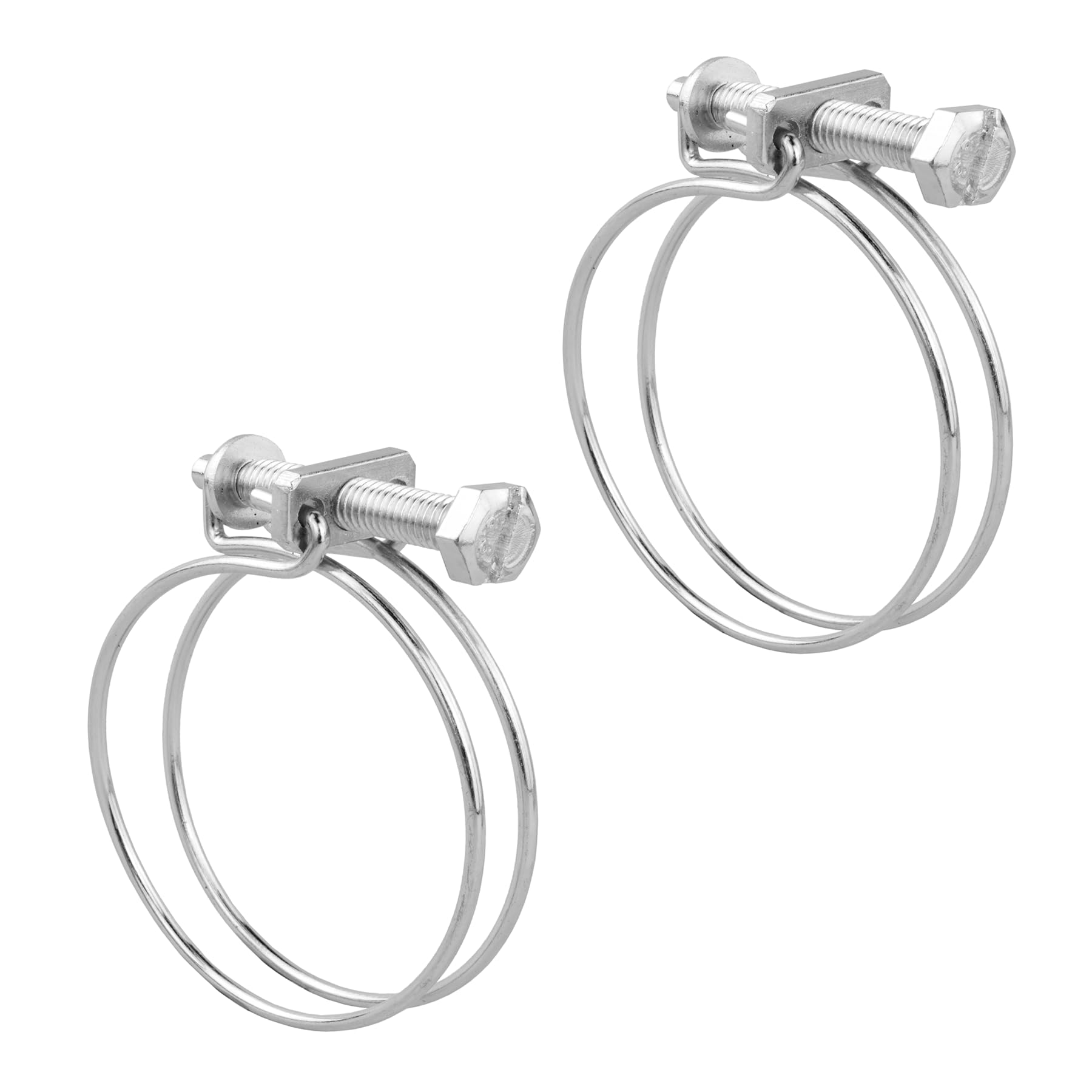 KCT 2 Pack - 50-55mm Double Wire Hose Pipe Clamps Universal Adjustable Metal Clips for Fuel/Air Line/Tube/Plumbing/Hosepipe