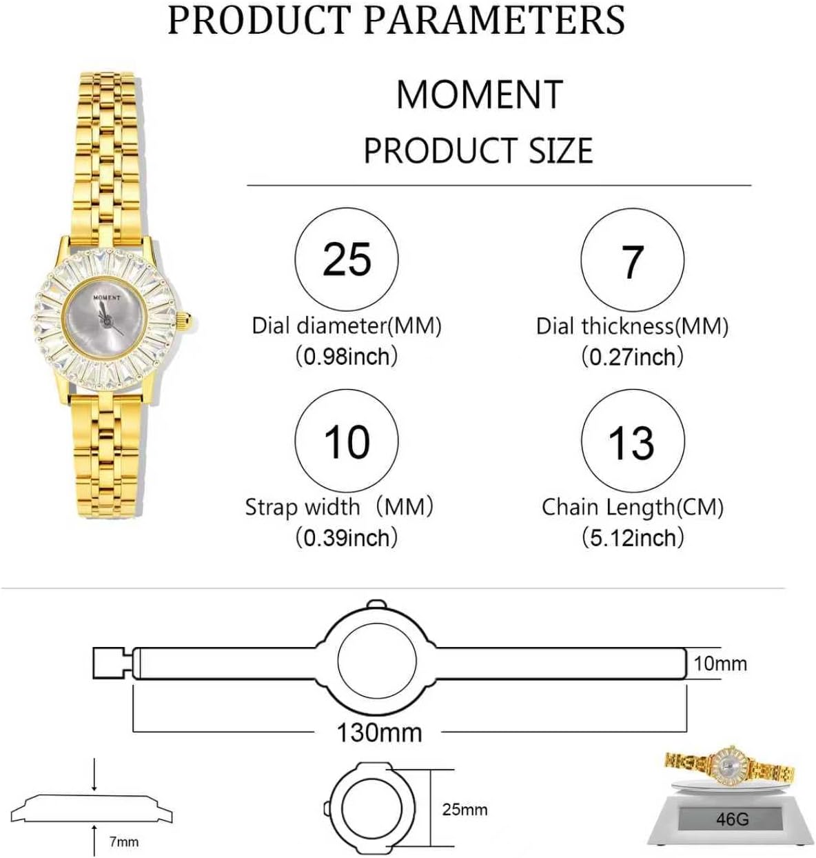 GORBEN Gold-Tone Women's Watch with High-Precision Quartz Movement, Crystal Bezel Ultra-Thin Wristwatch, Elegant Gift Box for Mother/Girlfriend