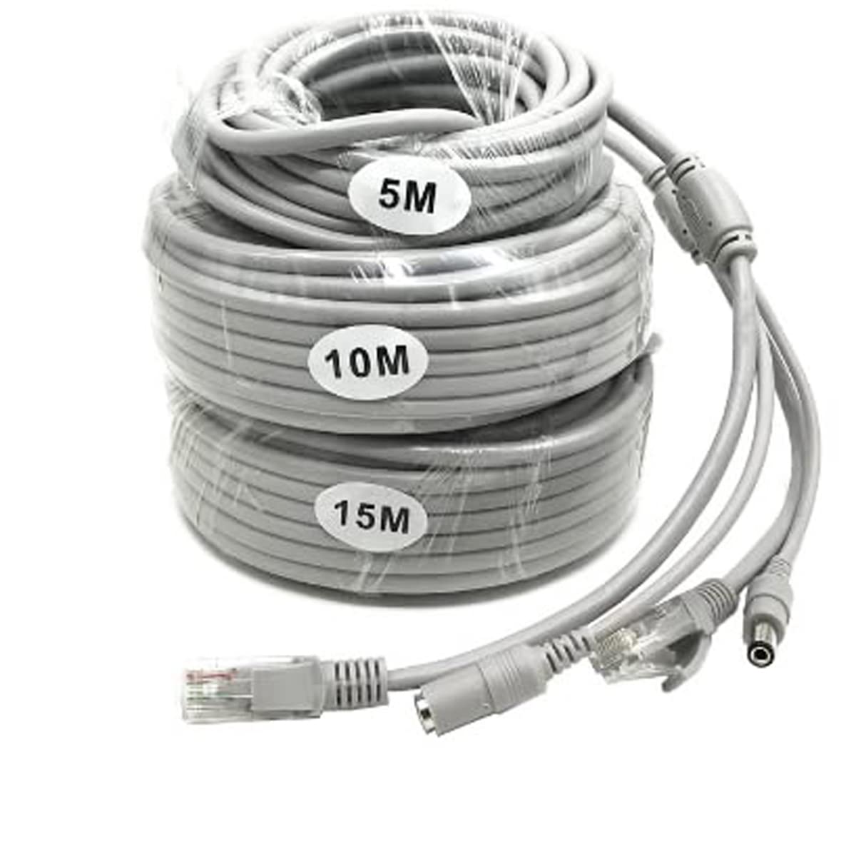 10M/33FT Ethernet CCTV Cable, Cat 5 RJ45 + 2.1x5.5mm DC Power Cord, for CCTV Security Camera Surveillance System IP Camera NVR System Grey - (1Pcs)