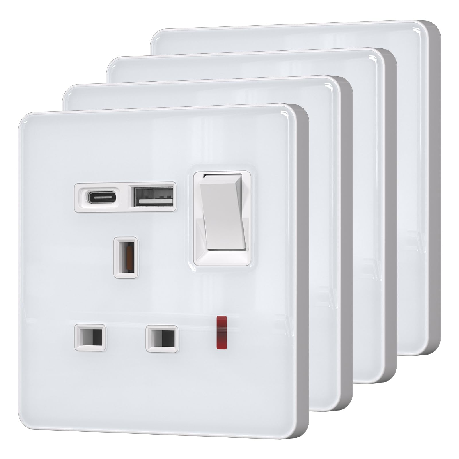 BSEED Single Socket with 20W USB-C Fast Charging,Glass Switched Wall Socket,LED Indicator Light,UK Standard 13A Electric Power Outlet,Screws Included,