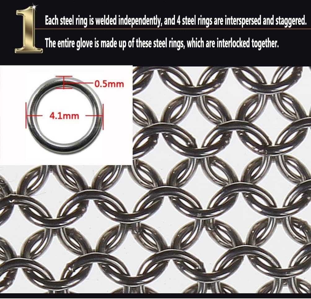 Cut Resistant Gloves Stainless Steel Cut Resistant Gloves, Kitchen Meat Cutting Safety Chain Gloves Adjustable Wrist Strap