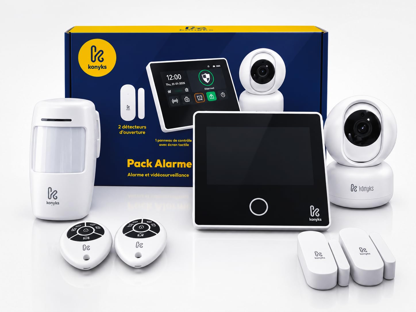 Konyks Alarmanlage mit Touchscreen, 4,3 Zoll, WLAN und 4G, kompatibel mit Alexa und Google Home, Kamera 3 MP, integrierte Sirene, 21,6 x 16,7 x 7 cm, 880 g